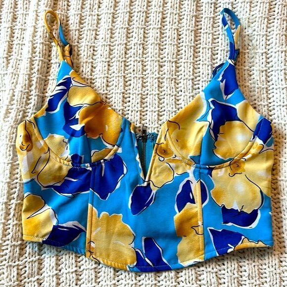 NWOT L.A. Hearts Pacsun Notched Neck Corset Cropped Top XS Floral Tropical - Picture 8 of 10